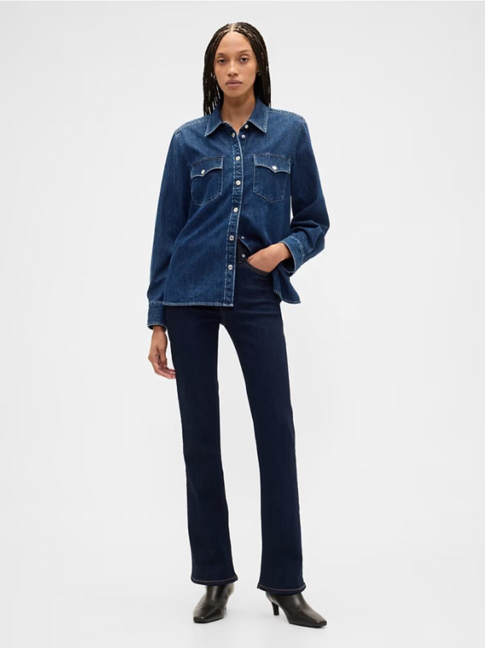 NWT GAP Universal Baby Bootcut Jeans Women 14/32R Dark Blue Indigo Stretch $80